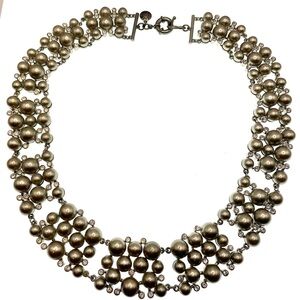Vintage Signed J Crew Silver Tone Faux Pearl Faceted Crystal Collar Necklace